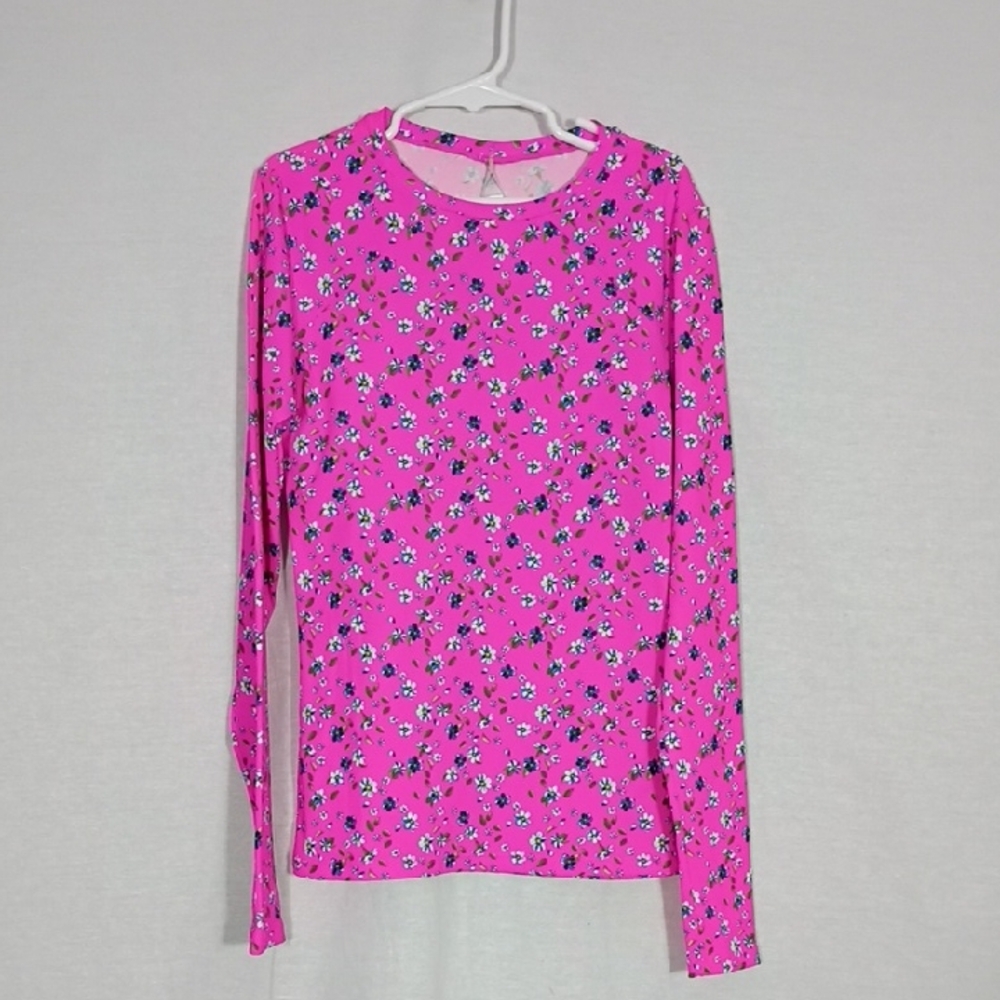 NWT Maaji Pink Floral Diver Long Sleeve Rashguard Women's Size Medium Swimsuit